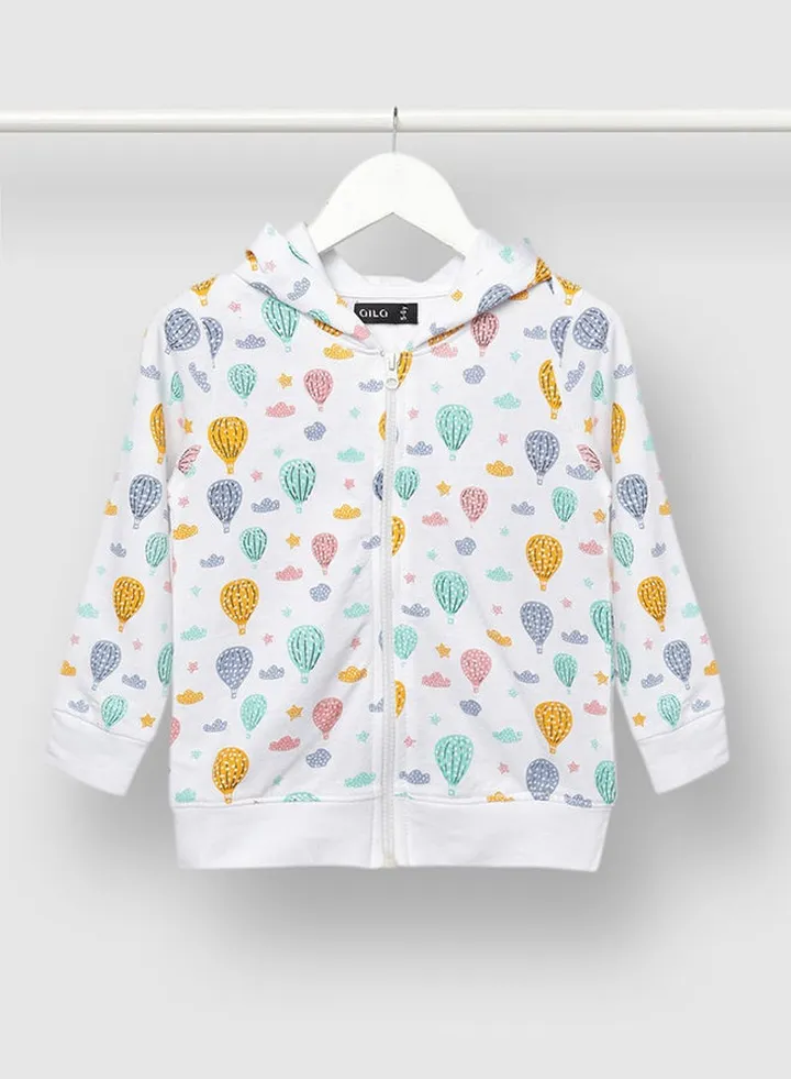 Girls All Over Printed Casual Zipper Hoodie White/Blue