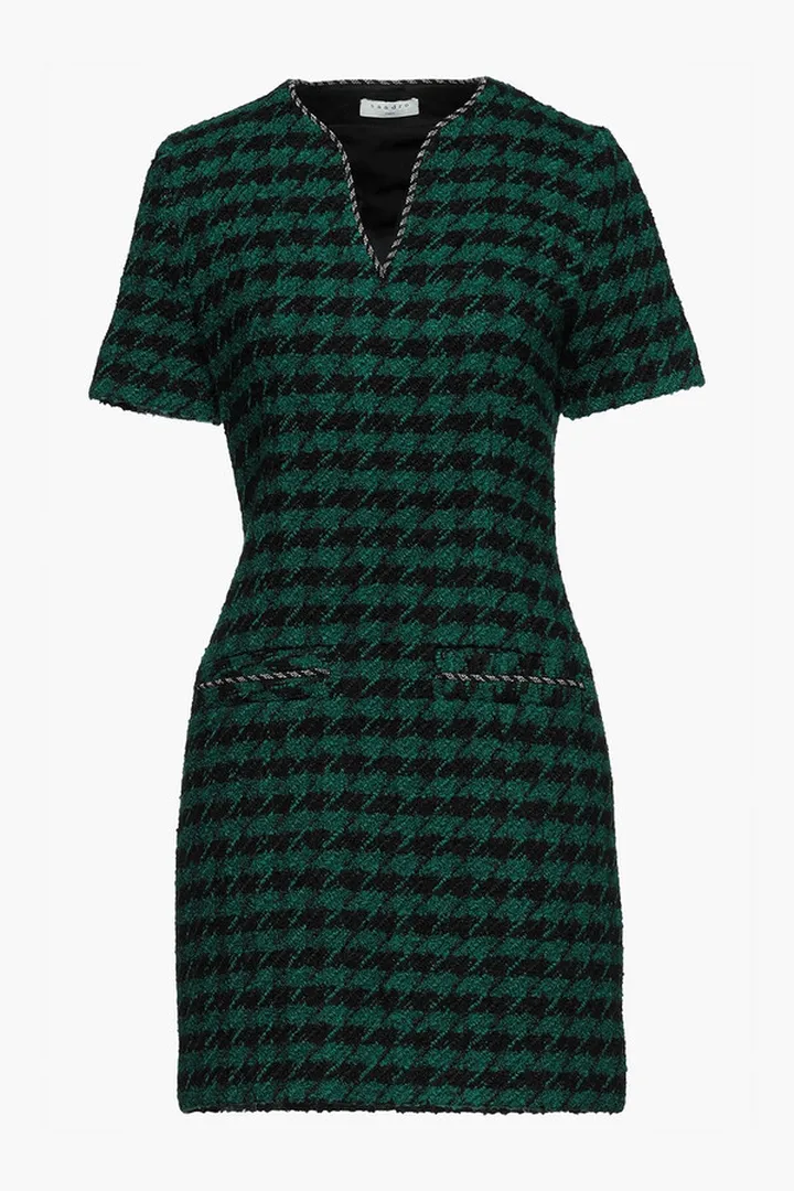 Clyo embellished houndstooth bouclé-tweed mini dress