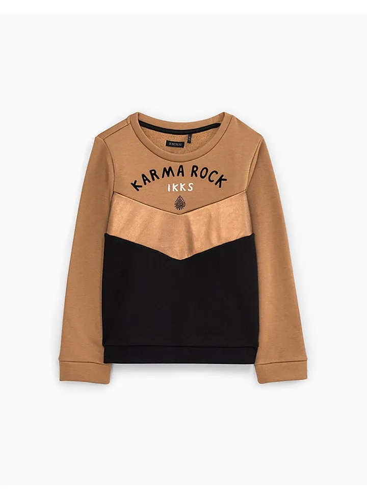 Two Tone Long Sleeves Sweatshirt Brown/Black