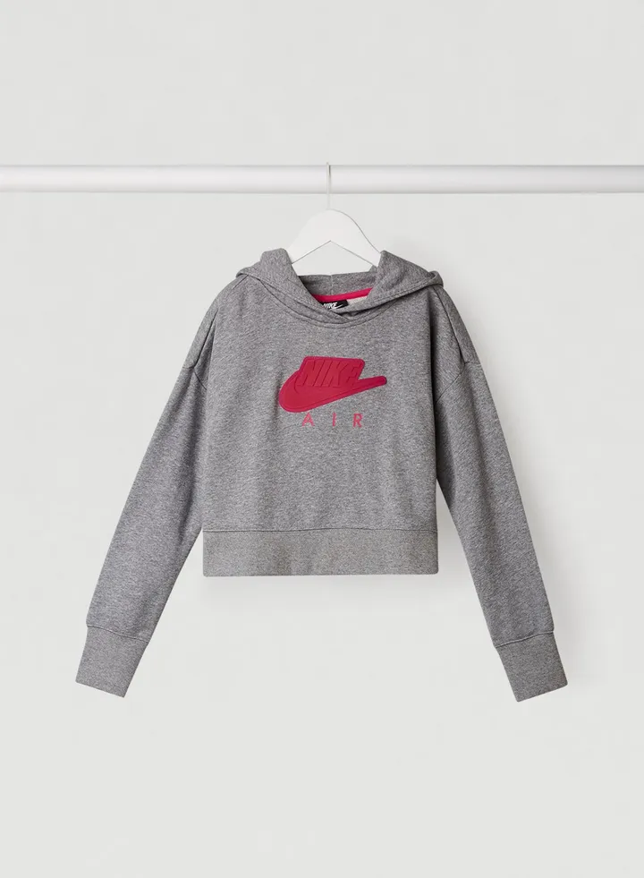 Youth French Terry Cropped Hoodie Grey/Red