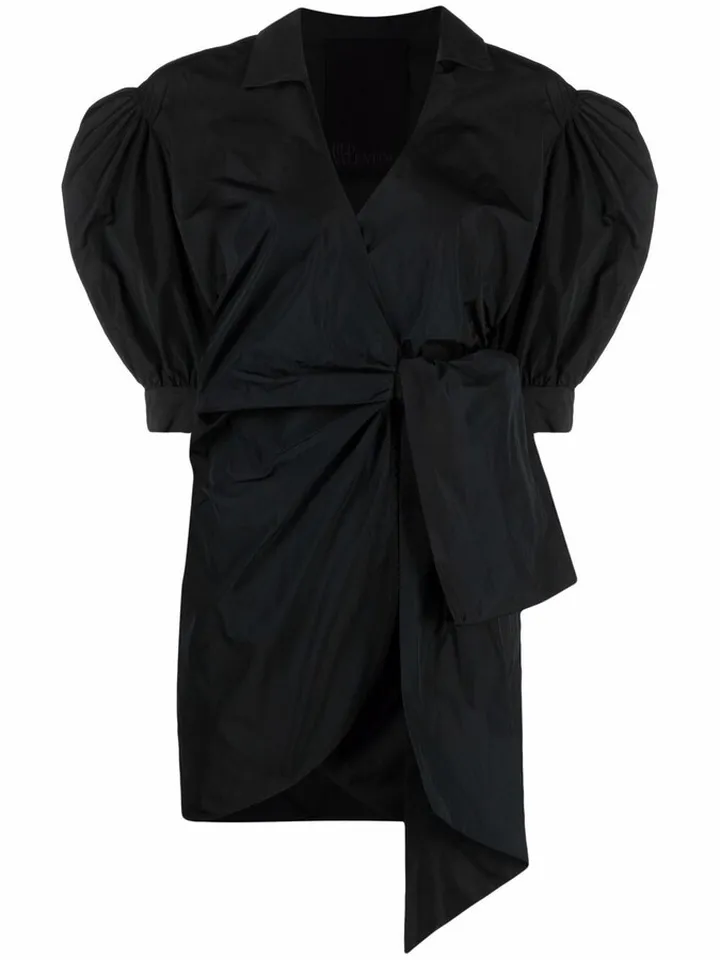Puff-Sleeve Wrap Dress