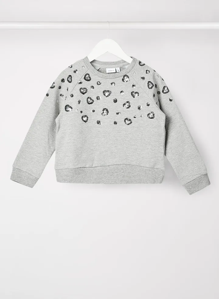Girls Sequin Long Sleeve Sweatshirt Grey