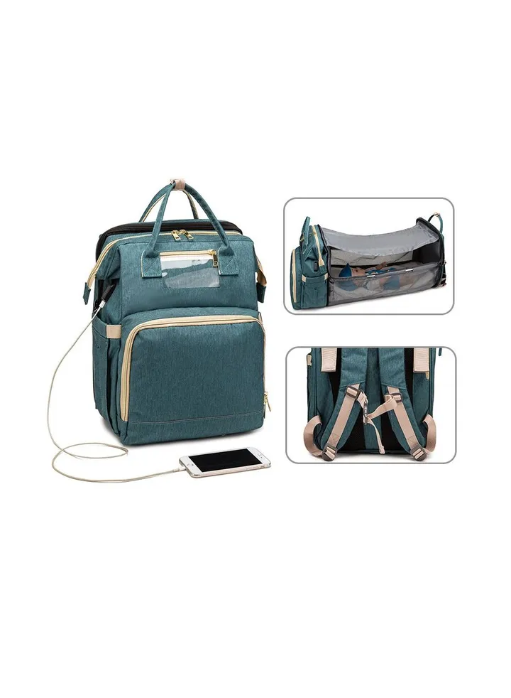 Mommy bag USB charging version backpack, multi-functional folding mother and baby bag diaper bag.