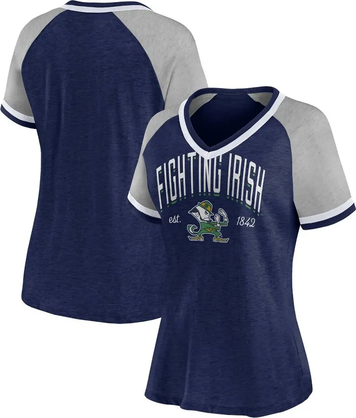 NCAA Notre Dame Fighting Irish Women's Gray V-Neck Raglan T-Shirt - XL