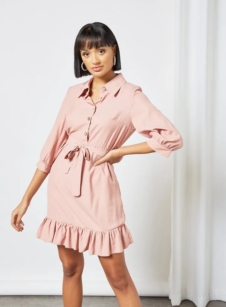 Ruffled Shirt Dress Pink