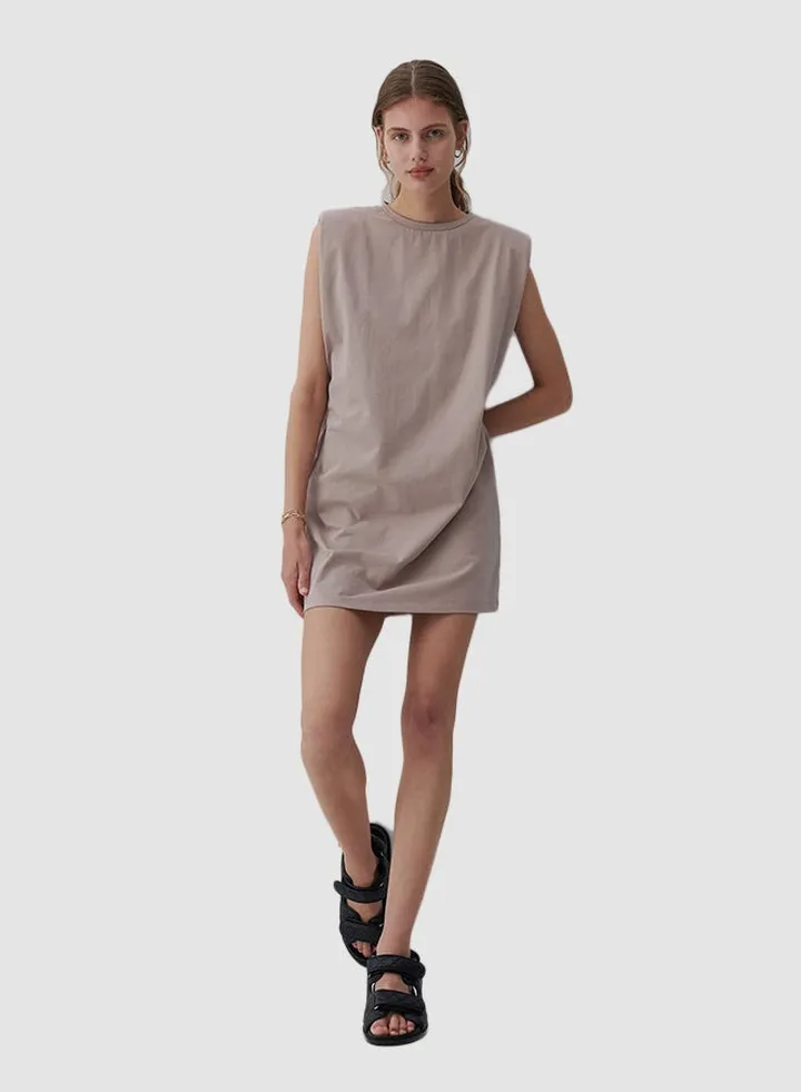 Padded Shoulder Mini Dress Light Brown