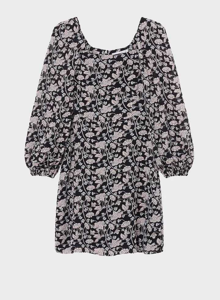 Printed Balloon Sleeve Dress