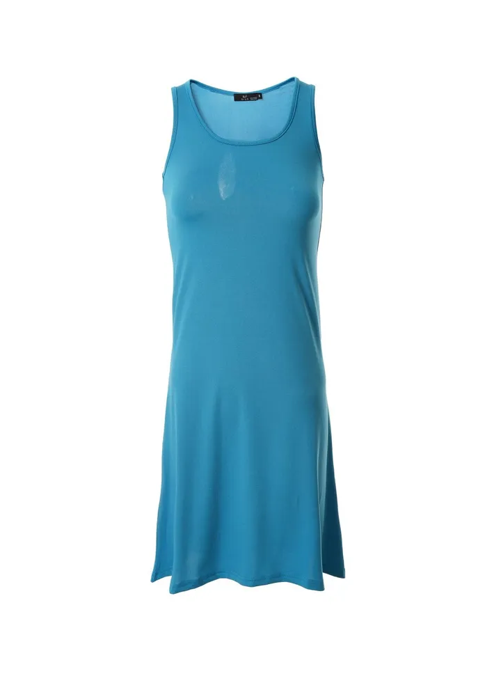 Women's Casual Polyester Blend Sleeveless Mini Tank Knit Dress With Scoop Neck 31 Steel Blue