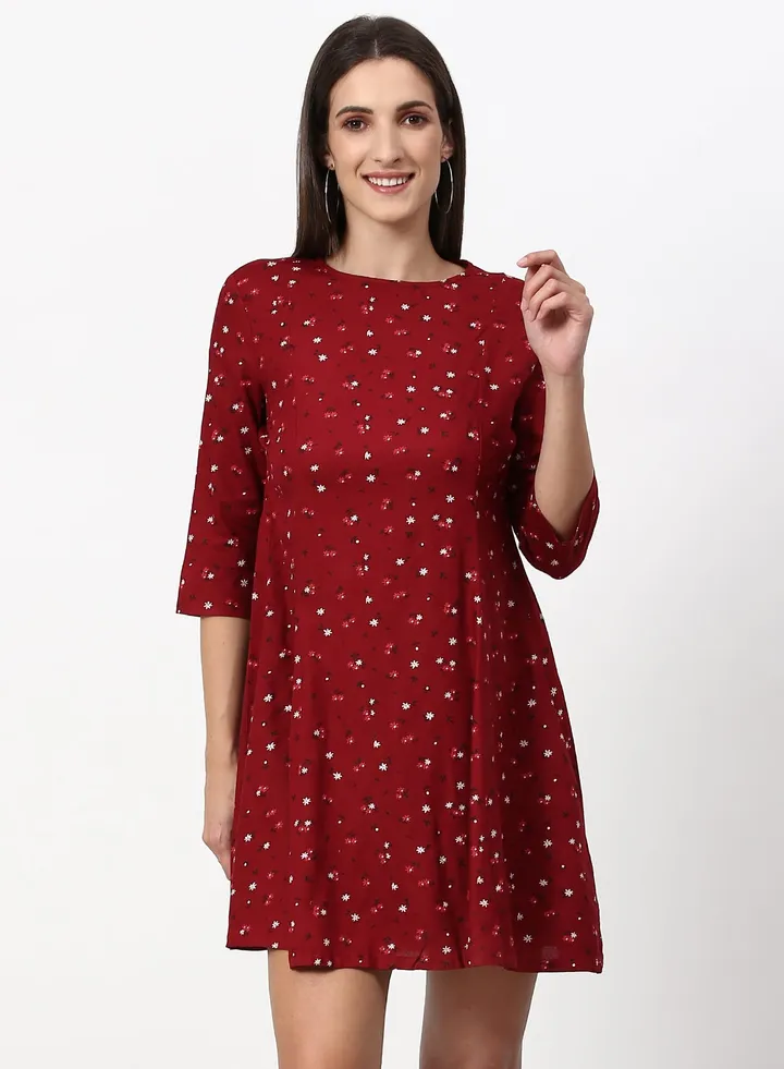 Regular Fit Casual Dress Maroon
