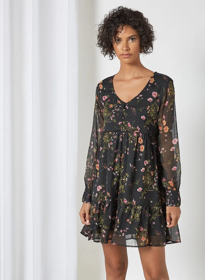 Floral Print Dress Black