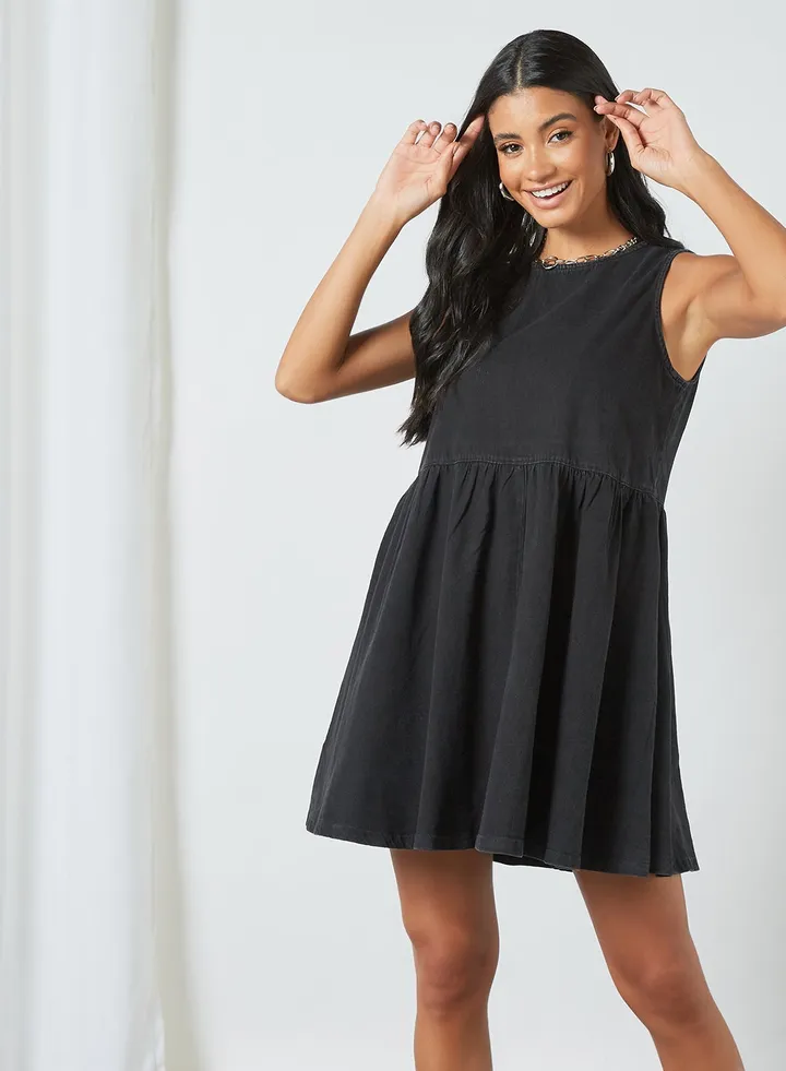 Sleeveless Denim Dress Black