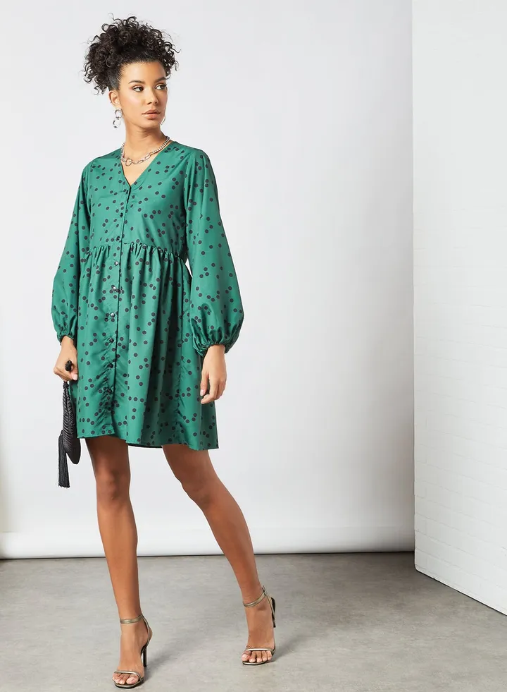 Polka Dot Mini Dress Green