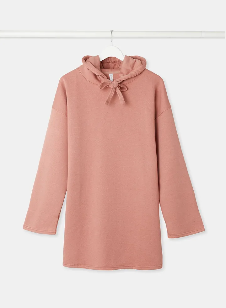 Solid Hooded Dress Dusky Pink