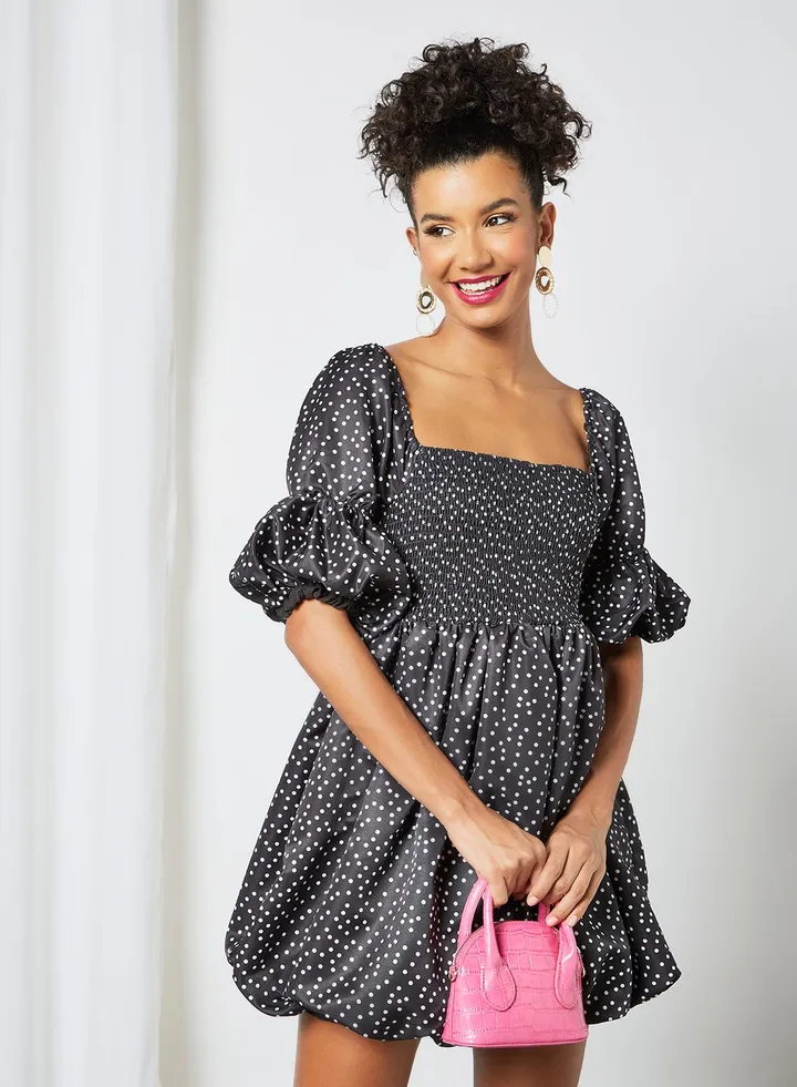 Polka Dot Mini Dress Black