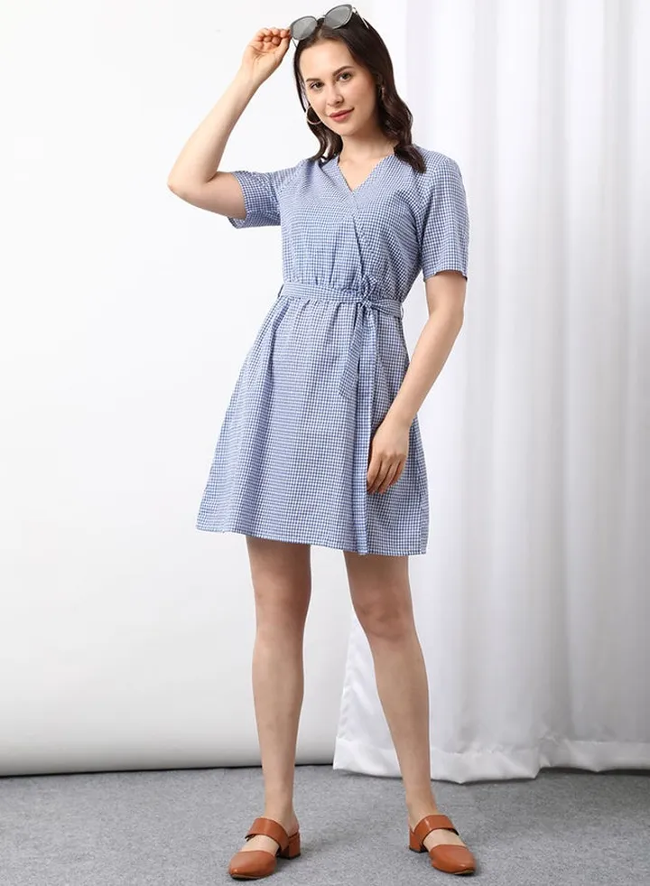 V-Neck Casual Dress Blue