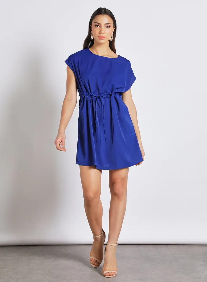 Women's Tie-Up Waist Casual Wear Dress Blue