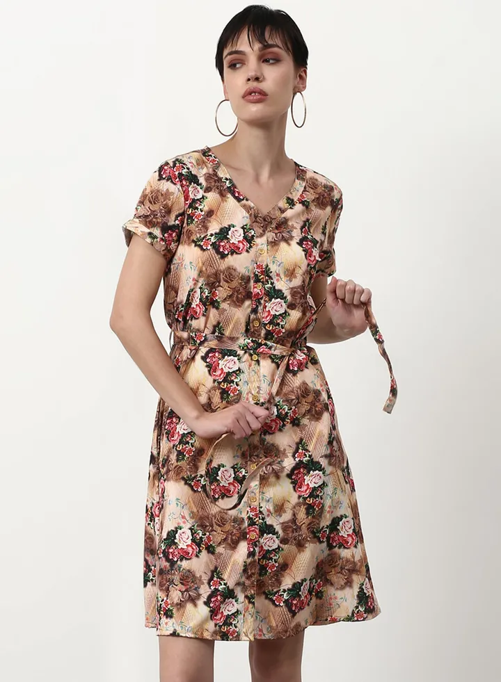 Loose Fit Casual Dress Brown