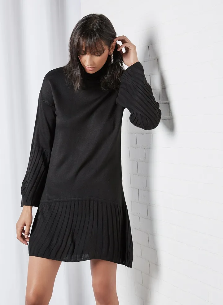 Ribbed Panel Dress Black