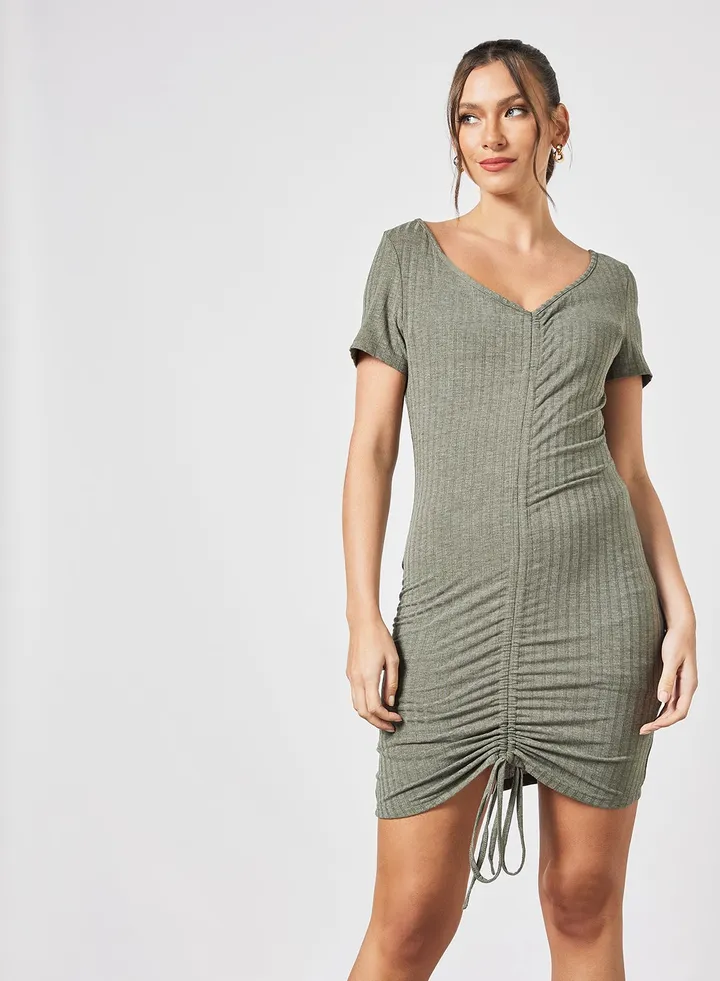 Ruched Bodycon Dress Green