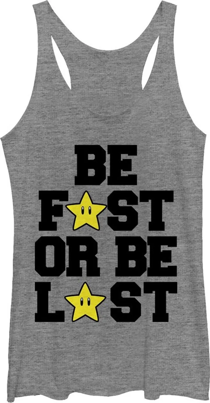 Women's Nintendo Mario Be Fast or Be Last Racerback Tank Top - Gray Heather - Small