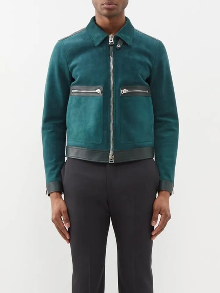 Leather-panelled Suede Jacket