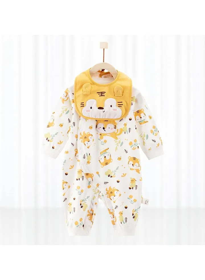Baby's Cute Long-sleeved Cotton Cartoon One-piece With Bib