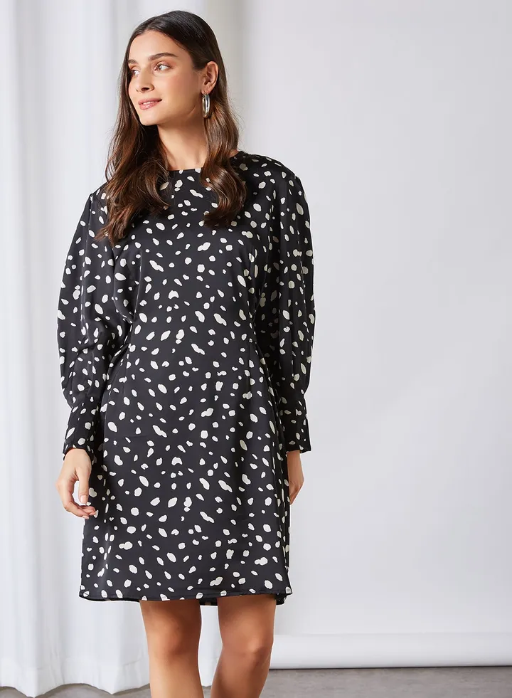 Adjustable Tie Waist Mini Dress Black