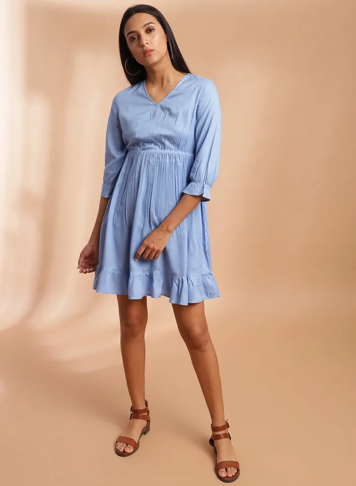 Casual V-Neck Dress Sky Blue