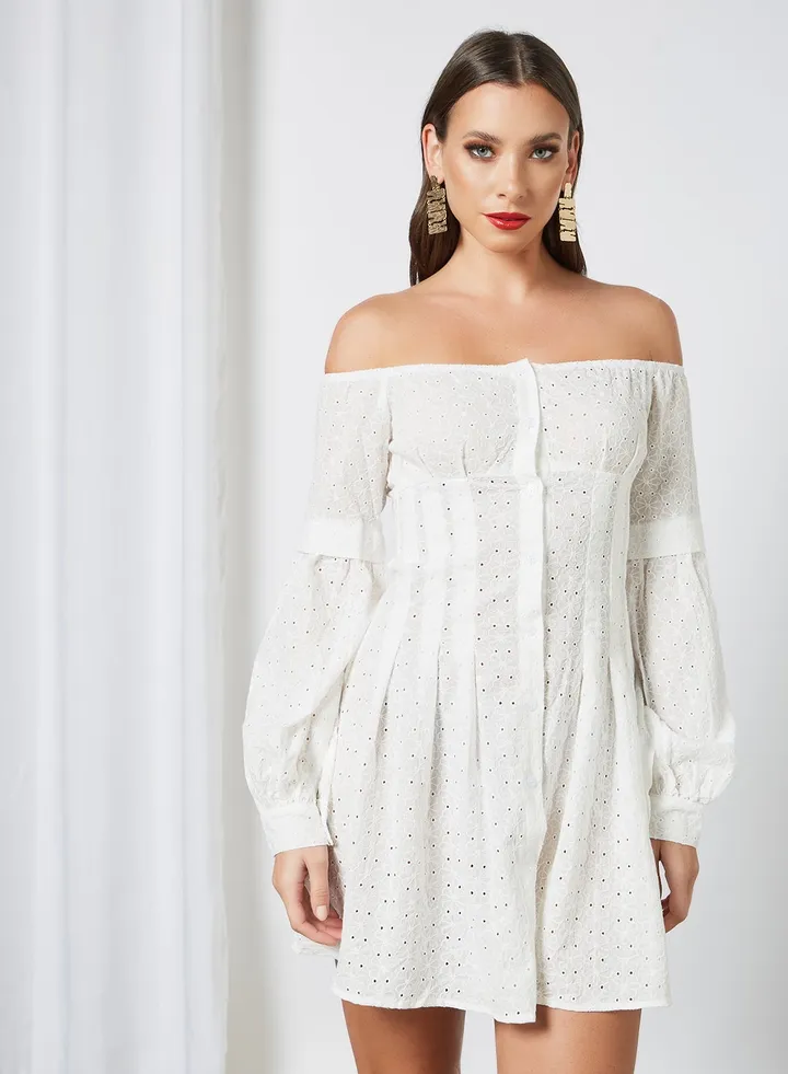Broderie Shirt Dress White
