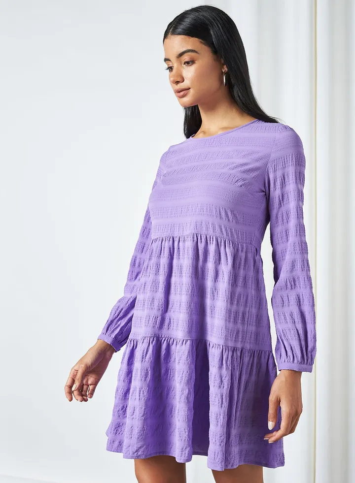 Crinkled Tier Dress Dahlia Purple