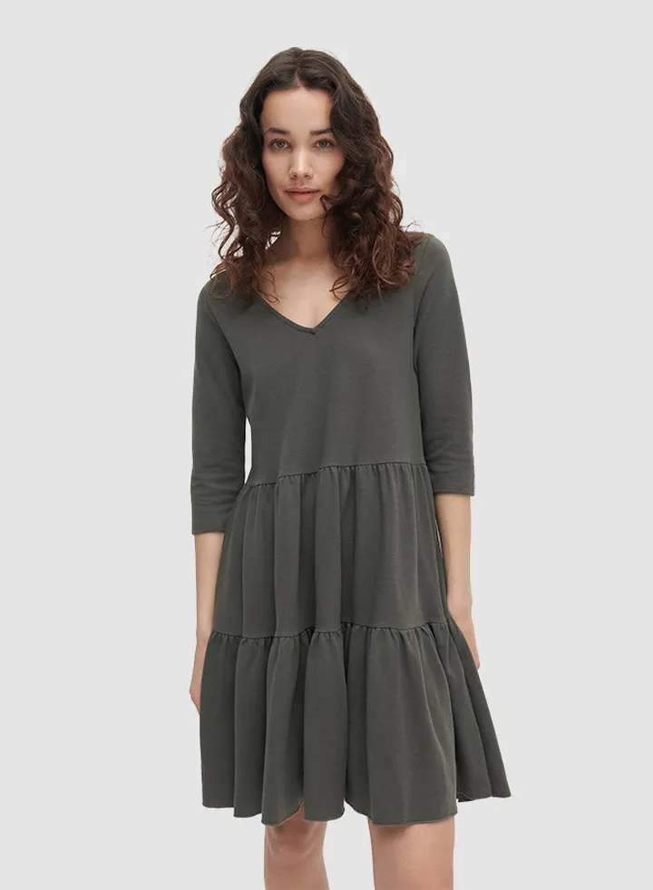 V-Neck Tiered Dress Khaki
