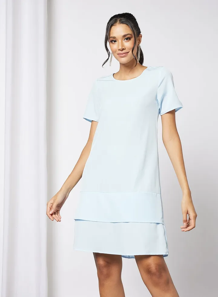 Woven Round Neck Dress Blue
