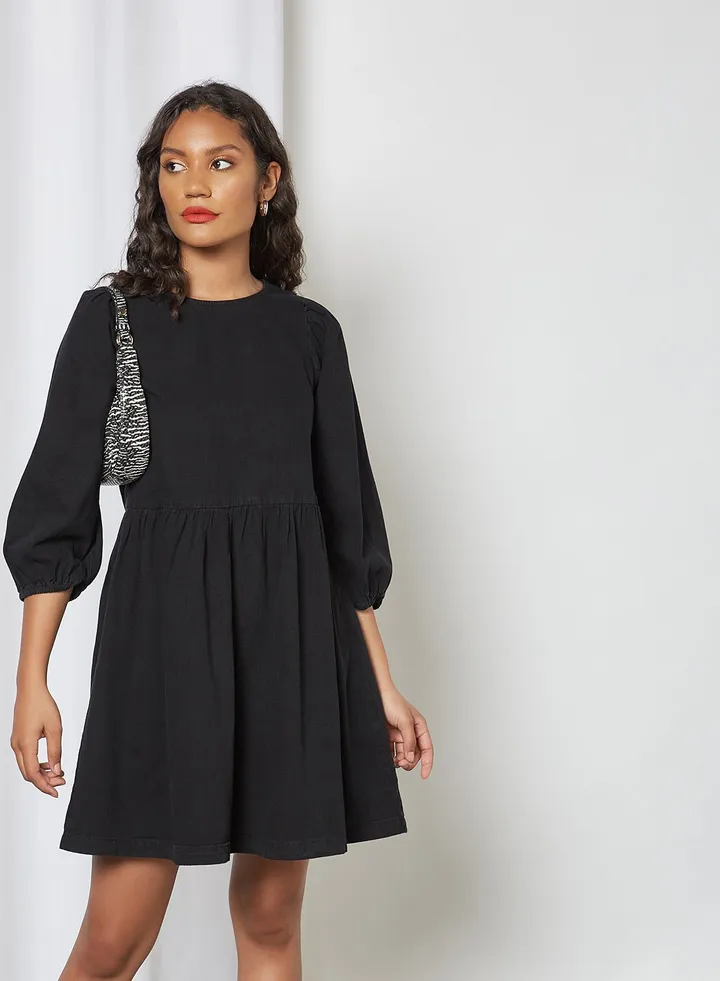 Denim Skater Dress Black Denim