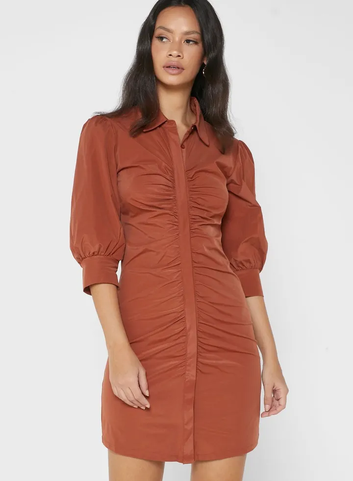 Ruched Shirt Dress