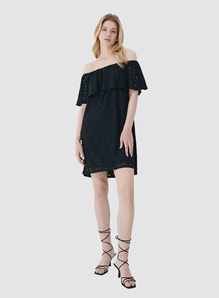 Openwork Off-Shoulder Dress Black