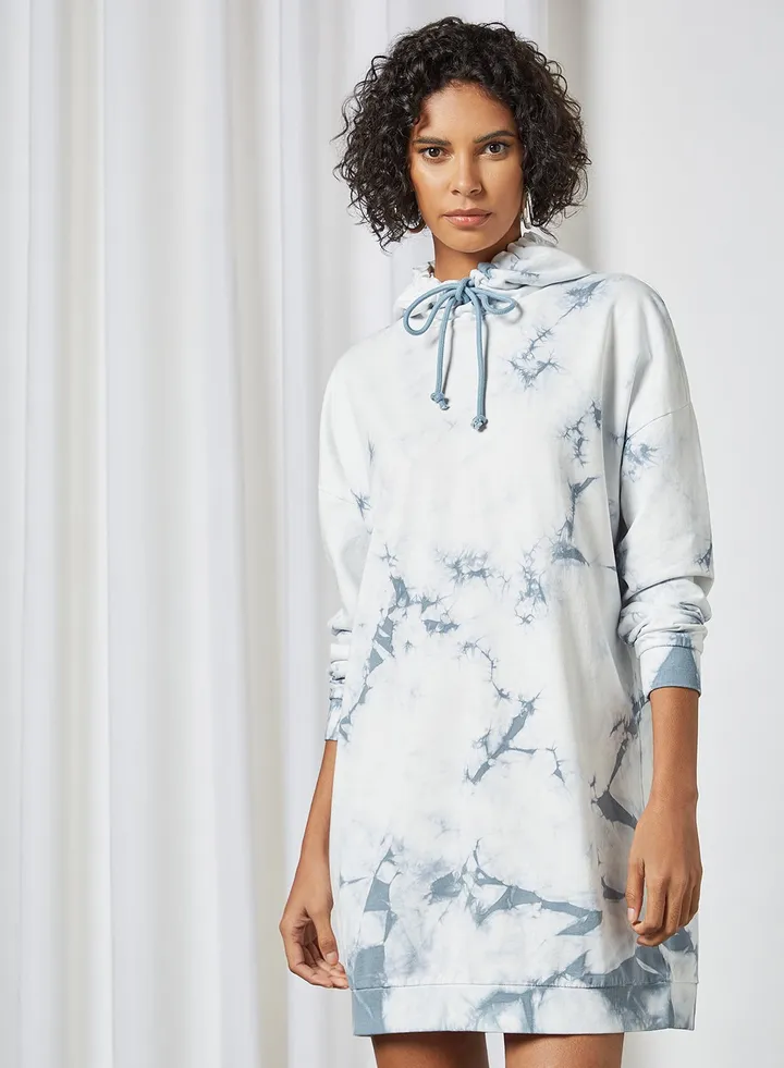 Tie-Dye Hooded Dress Blue Fog