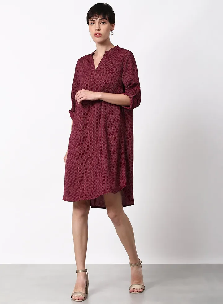 Regular Fit Casual Dress Maroon