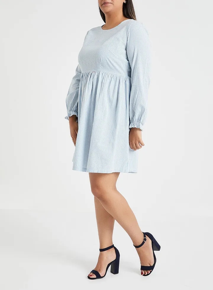 Round Neck Mini Dress Blue/White