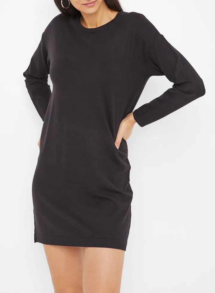 Long Sleeve Knit Dress Black