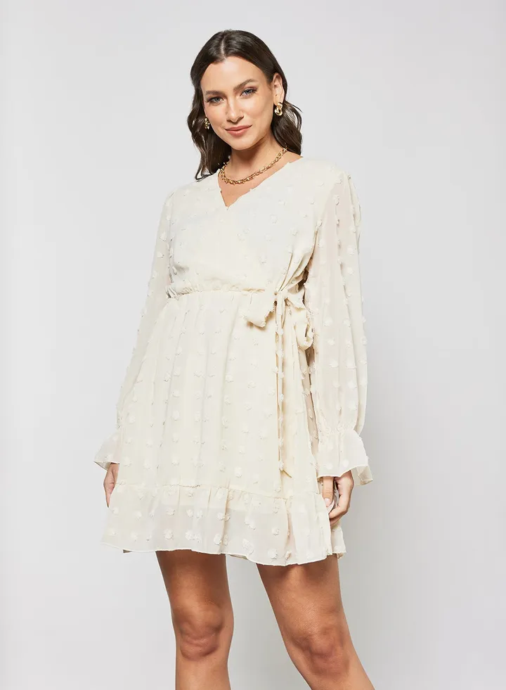 Applique Mini Dress Beige