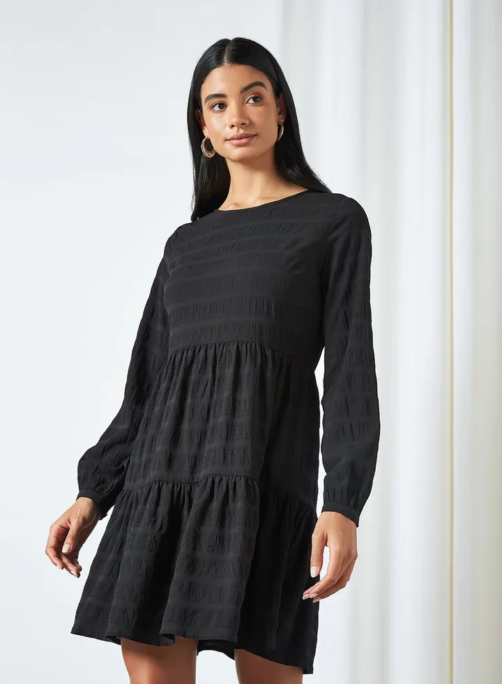 Crinkled Tier Dress Black
