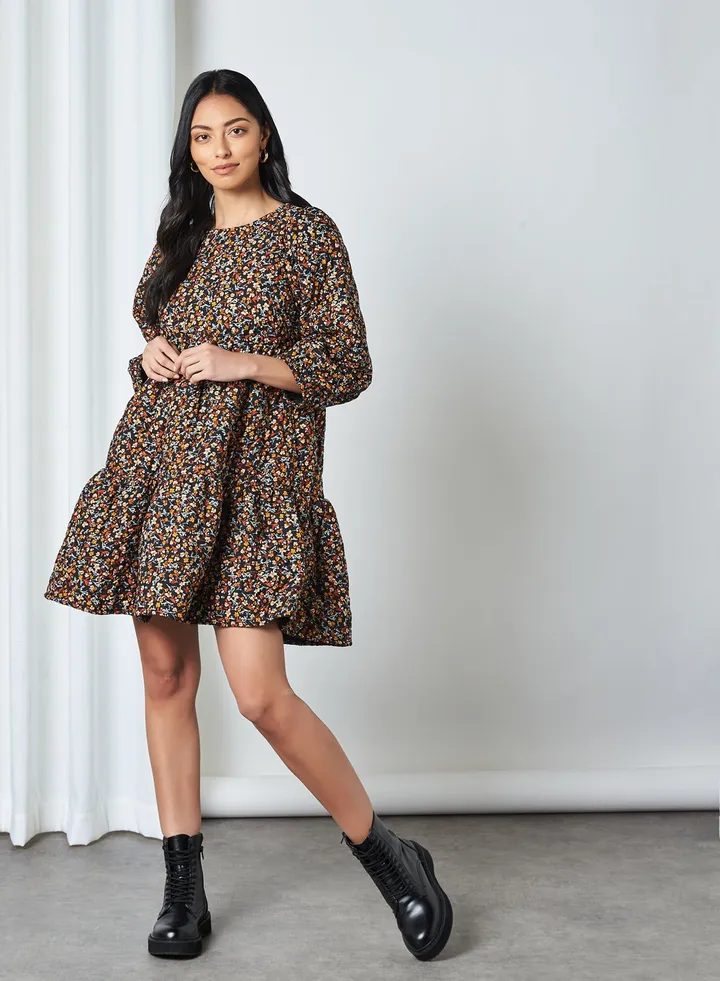 All-Over Floral Print Dress Black