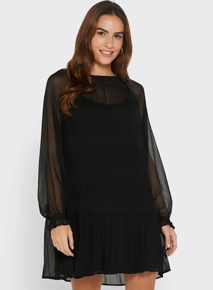 Round Neck Shift Dress Black