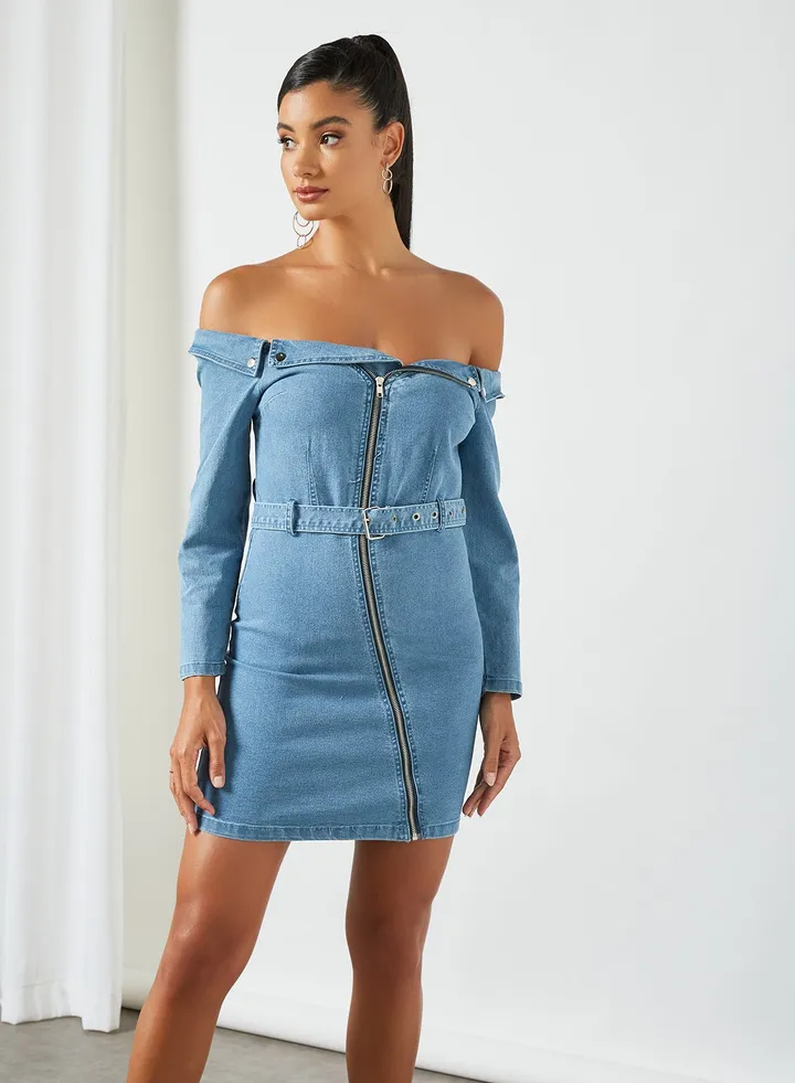 Off-Shoulder Dress Blue