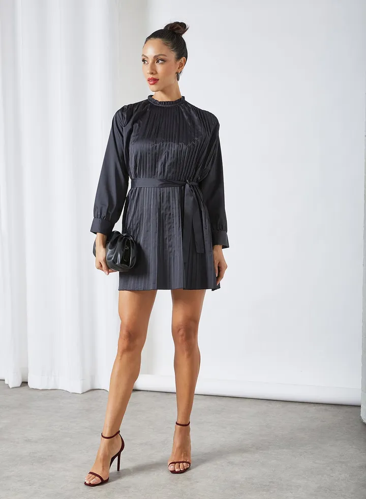 Pleated Mini Dress Black