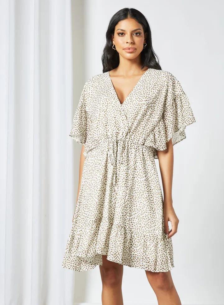 All-Over Print Dress Beige