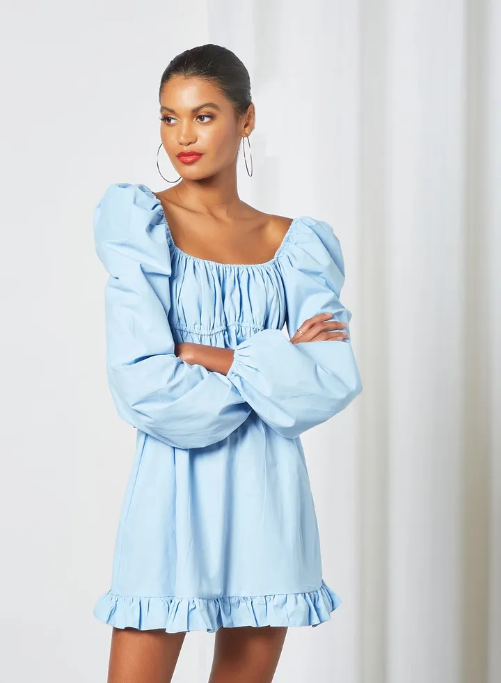Puff Sleeve Mini Dress Blue
