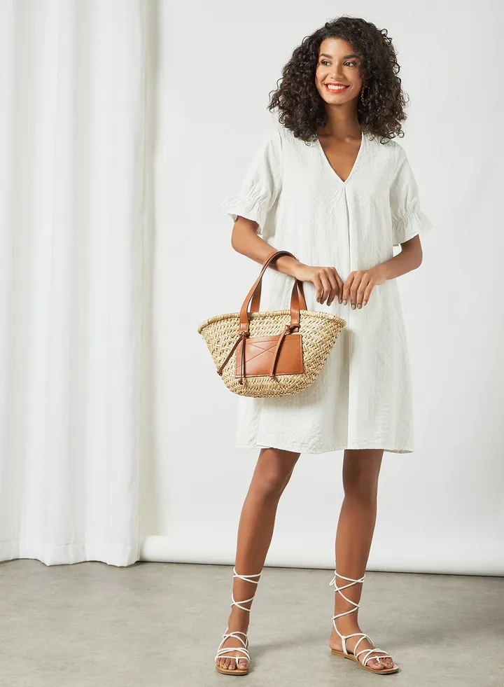 V-Neck Mini Dress White