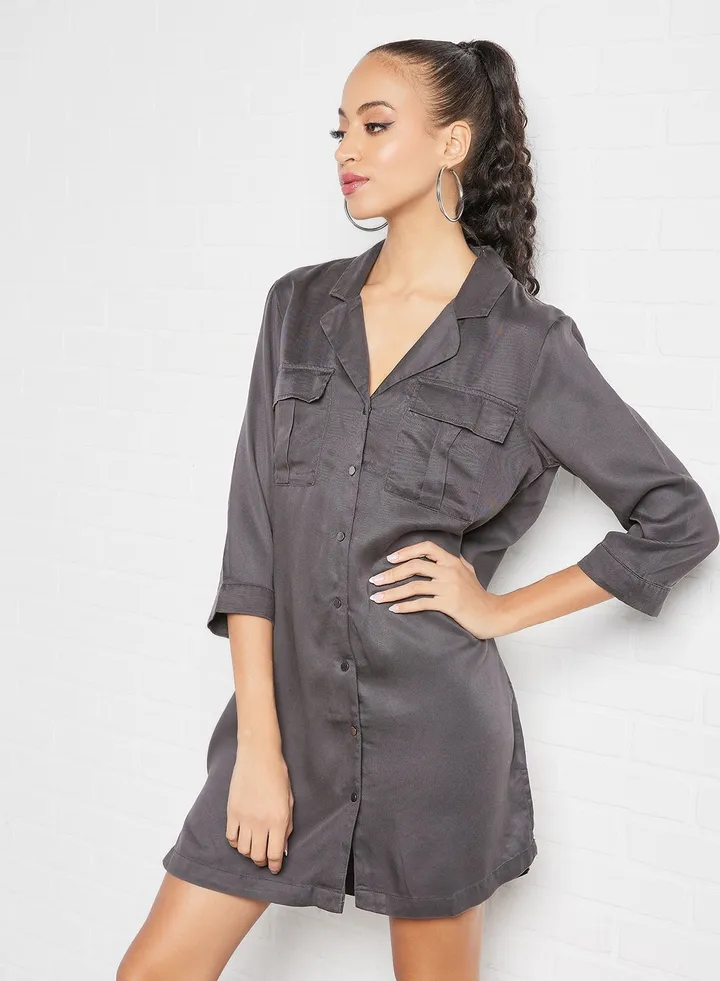 Collared Shirt Dress Grey