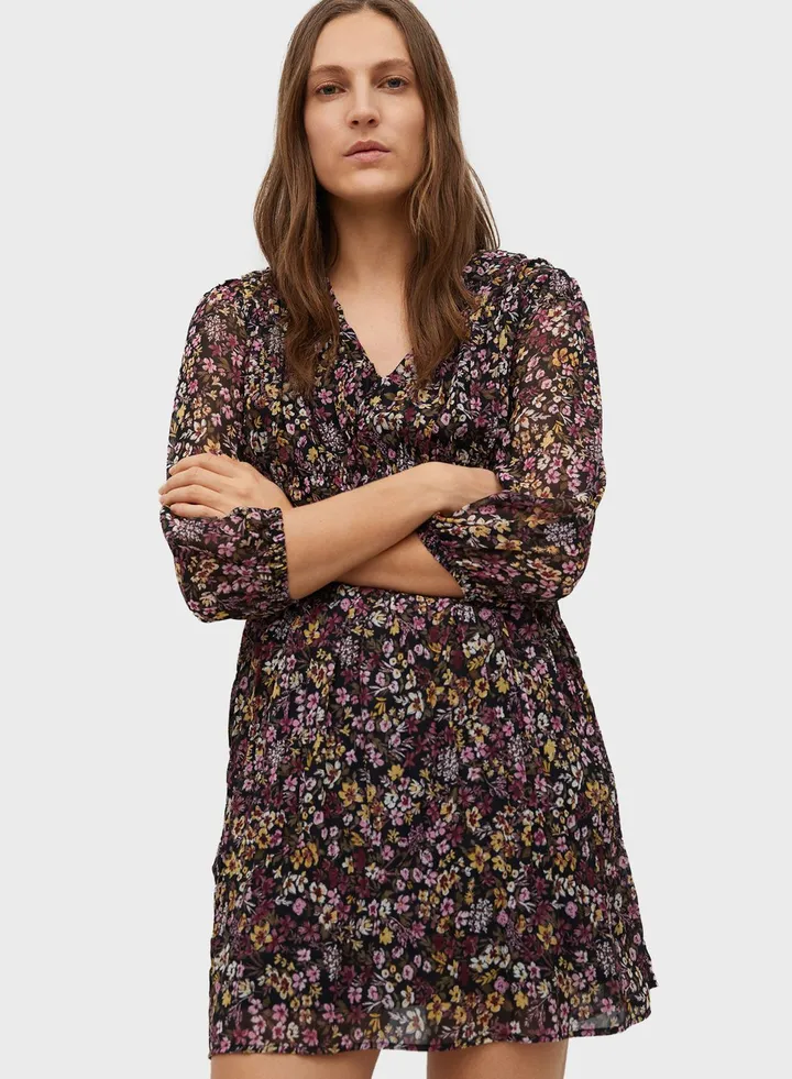 Floral Print Plisse Dress